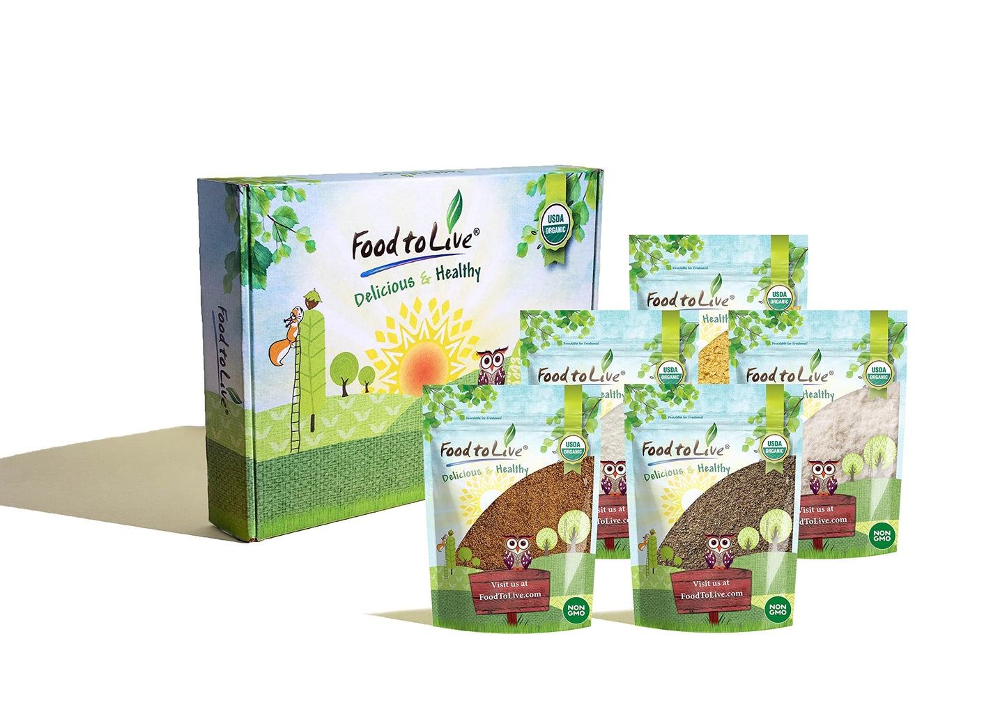 Food to Live - Organic Baking Ingredients in a Gift Box A Variety Pack of Organic Coconut Flour, Chia Flour, Coconut Sugar, Shredded Coconut, Ground