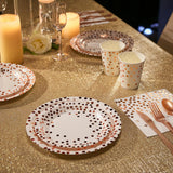 White and Rose Gold Party Supplies - 350 PCS Disposable Dinnerware Set - White Paper Plates Napkins Cups, Gold Plastic Forks Knives Spoon