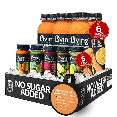 O2 Living Juice Cold Pressed Drink - Carrot Kick Organic Juice Variety Pack - No Added Sugar or Water, Naturally Sweetened from Fruits, Rich in