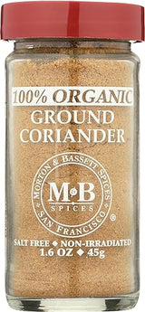 Morton & Bassett 100% Organic Ground Coriander | Warm, Citrusy Spice for Global Cooking | Gluten Free, Salt Free, Non-GMO | 1.6 oz Jar