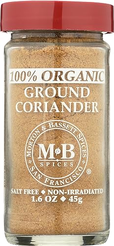 Morton & Bassett 100% Organic Ground Coriander | Warm, Citrusy Spice for Global Cooking | Gluten Free, Salt Free, Non-GMO | 1.6 oz Jar