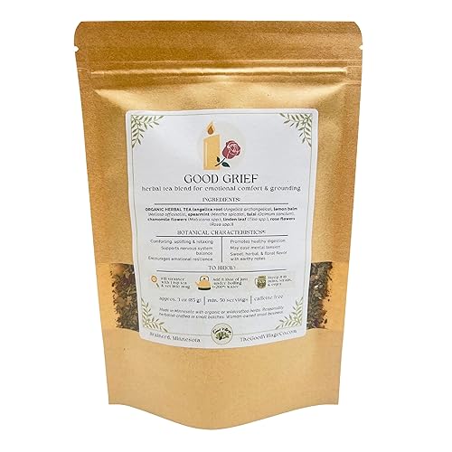 The Good Village Co. Good Grief Loose Leaf Herbal Tea, Caffeine Free Botanical Blend with Lemon Balm, Chamomile & Lavender, 3 oz, Approx. 50 Servings