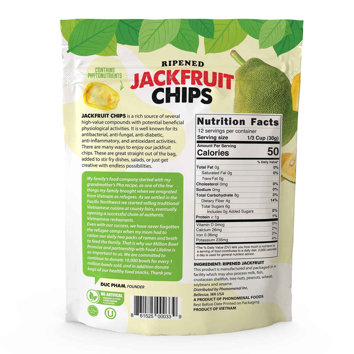 Pho'nomenal Ripened Jackfruit Chips 13oz | Crunchy Jackfruit | Healthy Dried Fruit Snacks | Organic Snacks for Adults | Vegan & Gluten Free | Dried