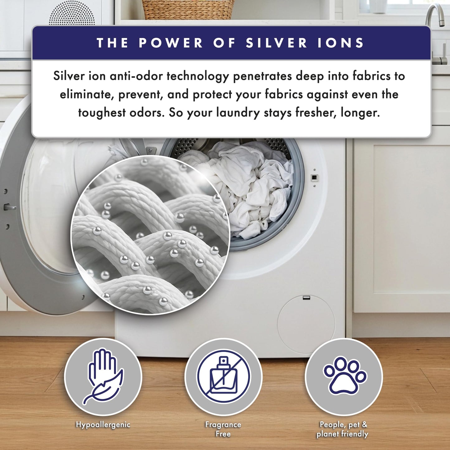 SilverWorks! Deodorizer Laundry Odor Eliminator For Clothes - Natural Silver Ion Infused Washer Sheets - Laundry Deodorizer Odor Eliminator - Lasting