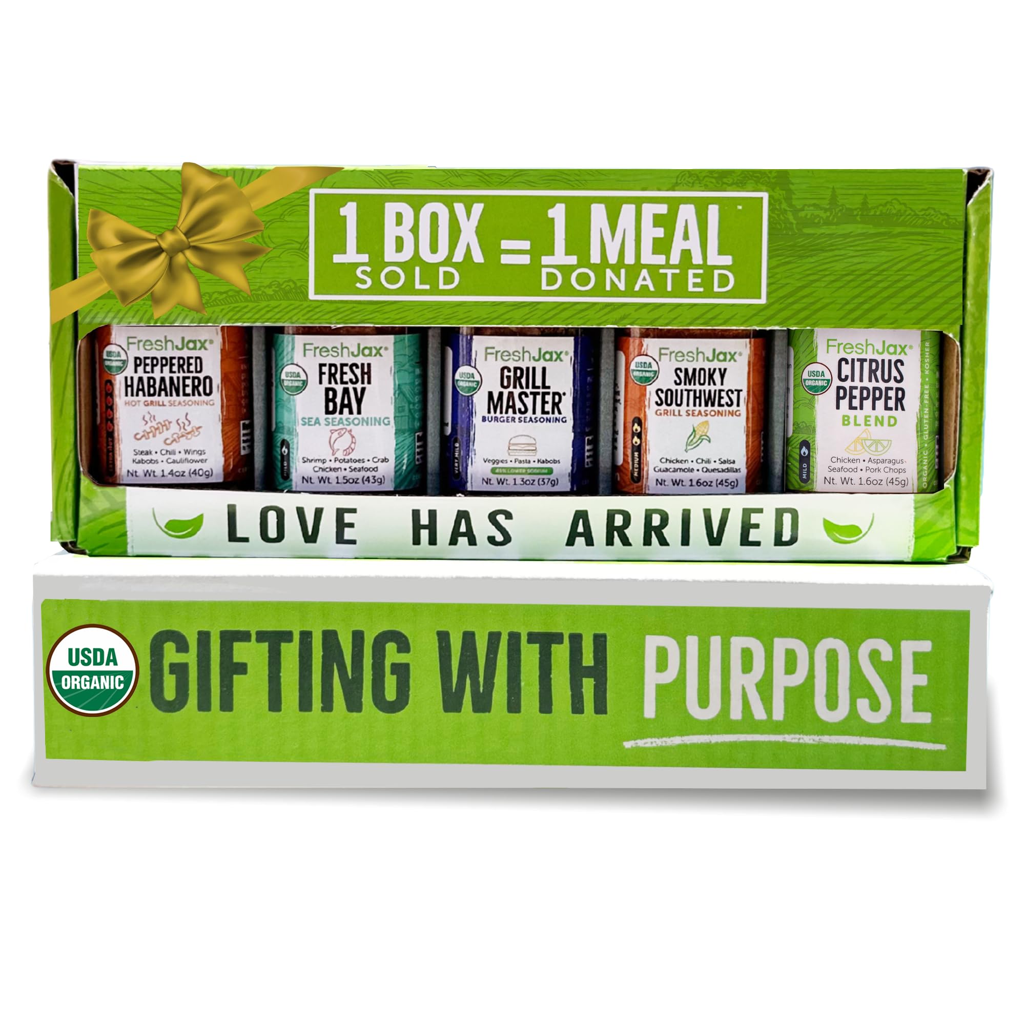 FreshJax Grill Seasoning Set with Gift Box | 5 Organic BBQ Rub Seasoning Gift Set for Healthy Grilling, Meal Prep, Balanced Cooking | No Artificial