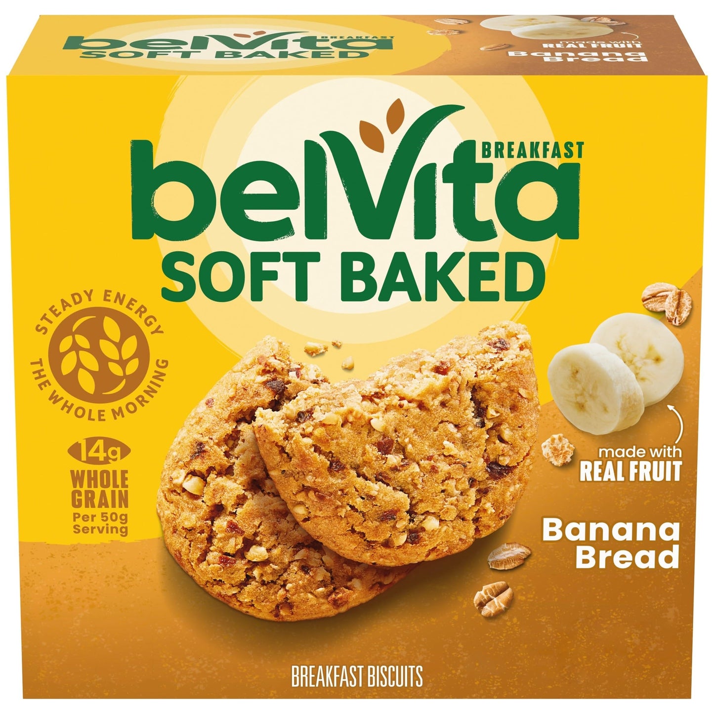belVita Soft Baked Breakfast Bars, Banana Bread, 5 Packs (1 Biscuit Per Pack)