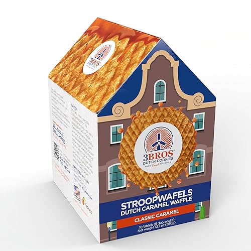 3Bros Stroopwafels, Dutch Caramel-Filled Waffle Cookies, 10 Count, in Canal House Box, Soft Toasted Outside With Buttery Caramel Filling, Made in USA