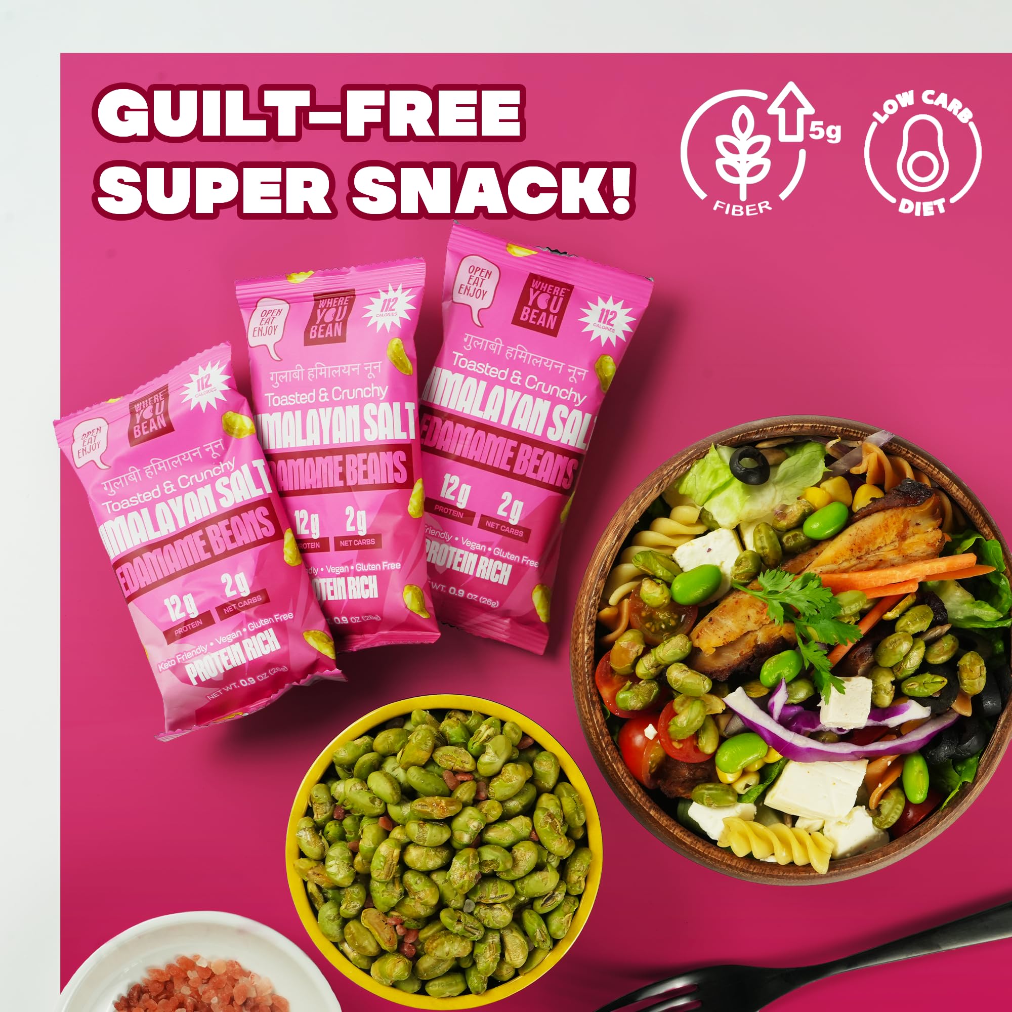 Where You Bean Edamame Beans Snack (Himalayan Salt) - Crunchy and Dry Roasted Edamame Beans - High Protein Snacks, Keto and Vegan Healthy Snacks