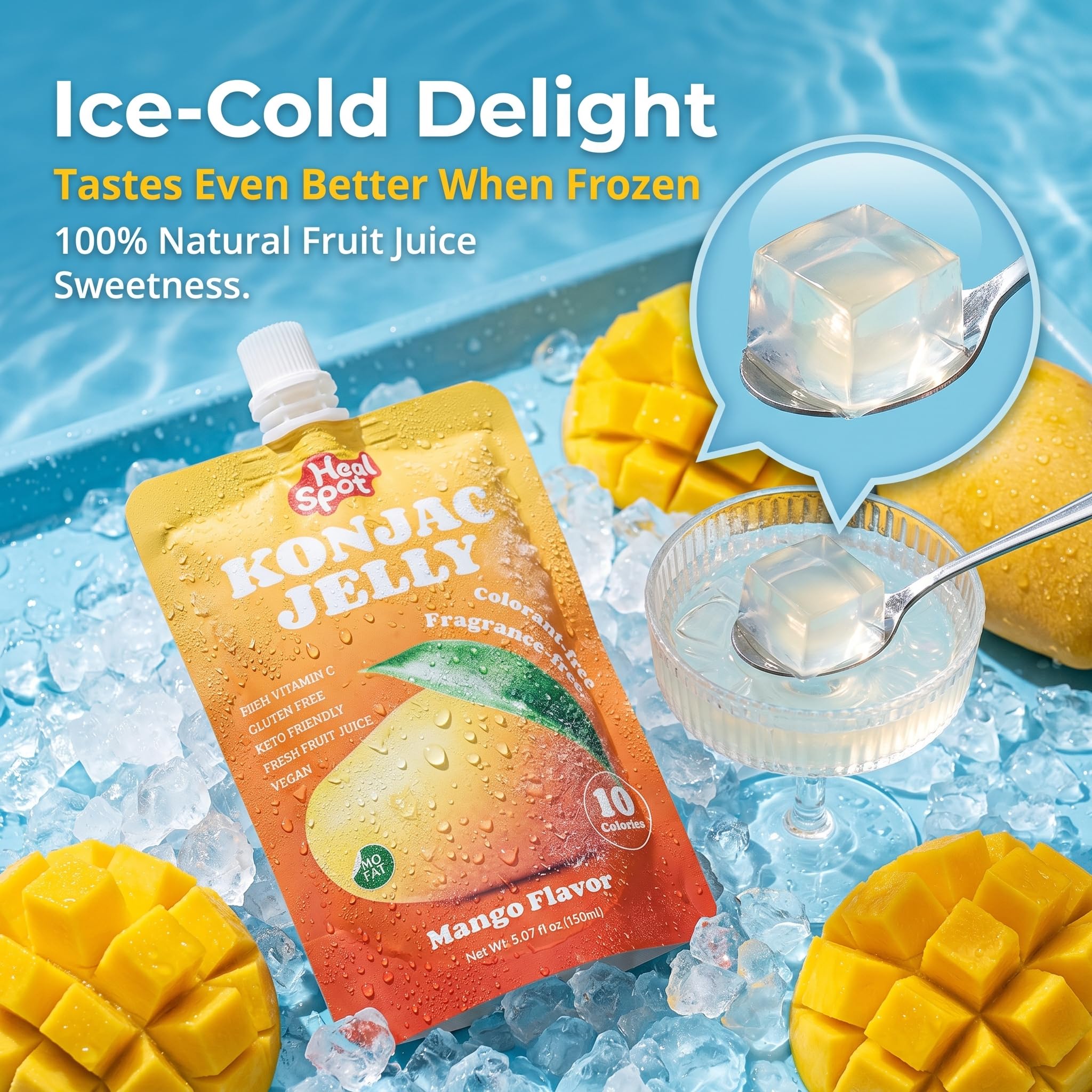 Healspot Real Fruit Juice Snacks Konjac Jelly with Collagen Peptides and Vitamin C, No Artificial Sweetener, Low Calories|Gluten Free|Keto Friendly