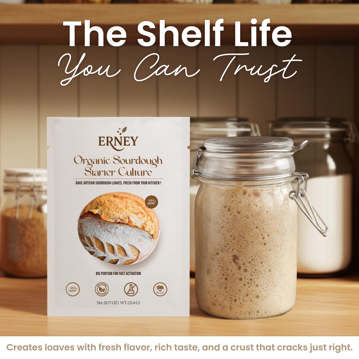ERNEY Dehydrated Sourdough Starter for Bread Making - Perfect Rise Organic Sourdough Bread Flour with Instruction - Versatile Homemade Pastry Flour