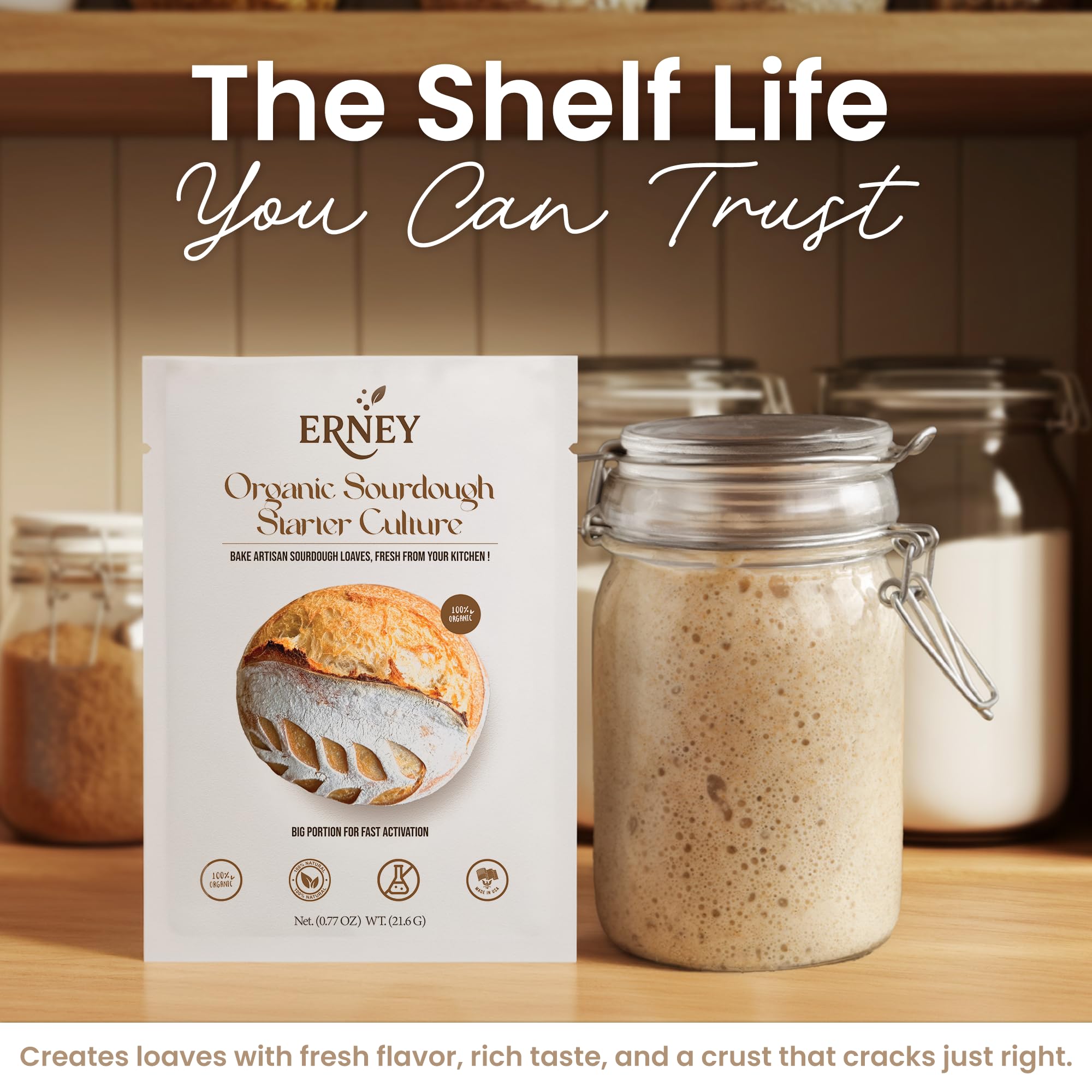 ERNEY Dehydrated Sourdough Starter for Bread Making - Perfect Rise Organic Sourdough Bread Flour with Instruction - Versatile Homemade Pastry Flour