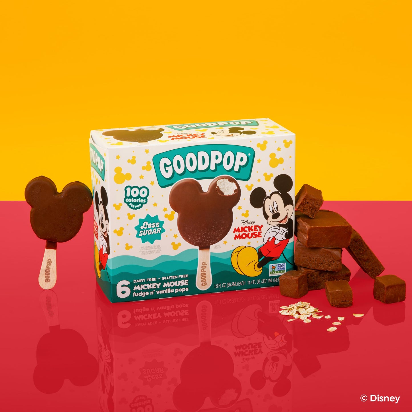 GOODPOP - Disney Mickey Mouse Fudge n' Vanilla Dairy-Free Dessert Bars, 6 Ct