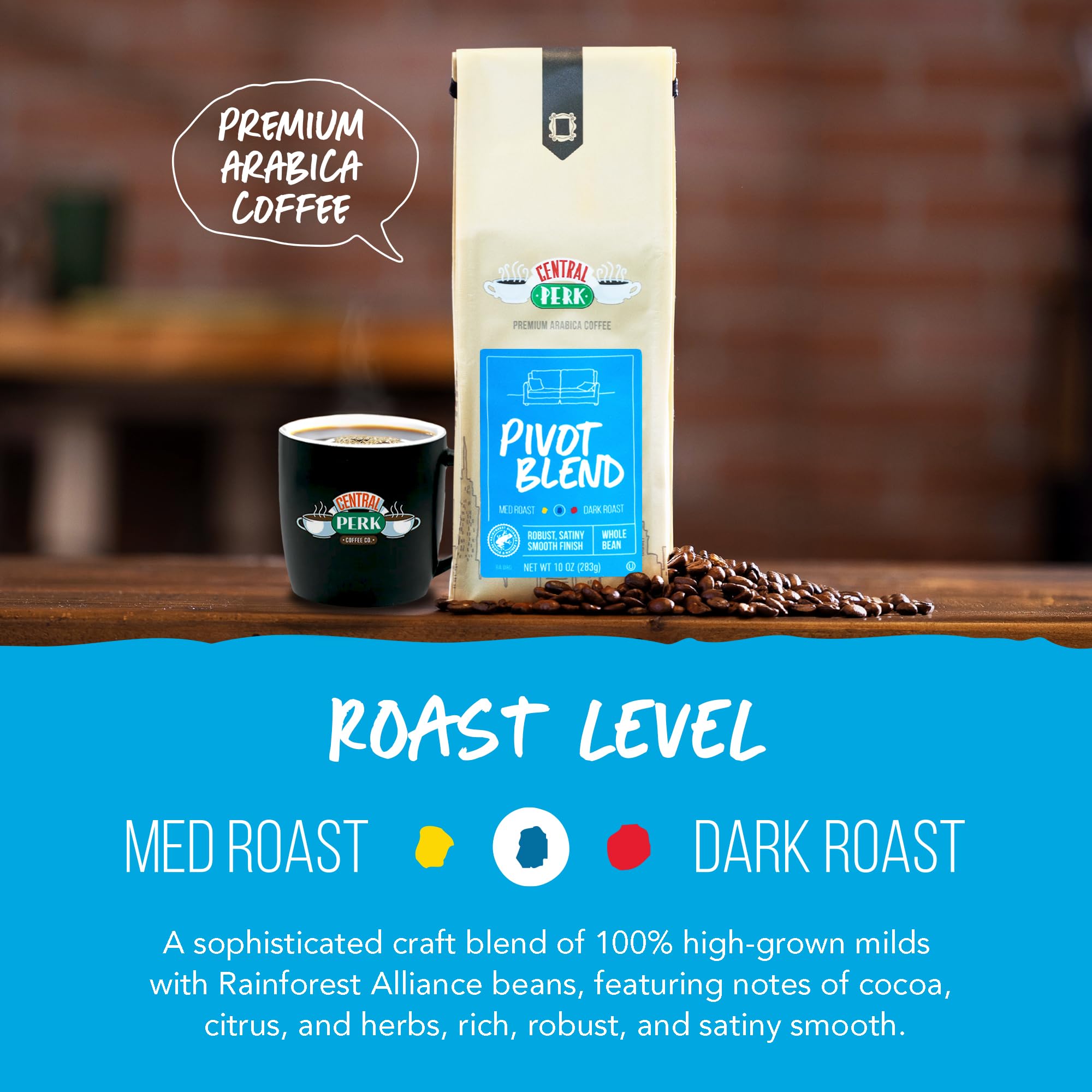 Central Perk Whole Bean Variety Pack - 100% Arabica Coffee Beans, Includes Medium, Medium Dark & Dark Roast Blends, "How You Doin", "Pivot" & "We Were