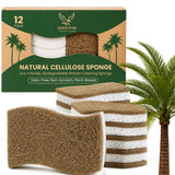 Natural Brown Cellulose Kitchen Sponges, 12 Pack - Plant-Based Coconut Dish Sponge, Non-Scratch Scrubber, Compostable & Biodegradable Eco-Friendly
