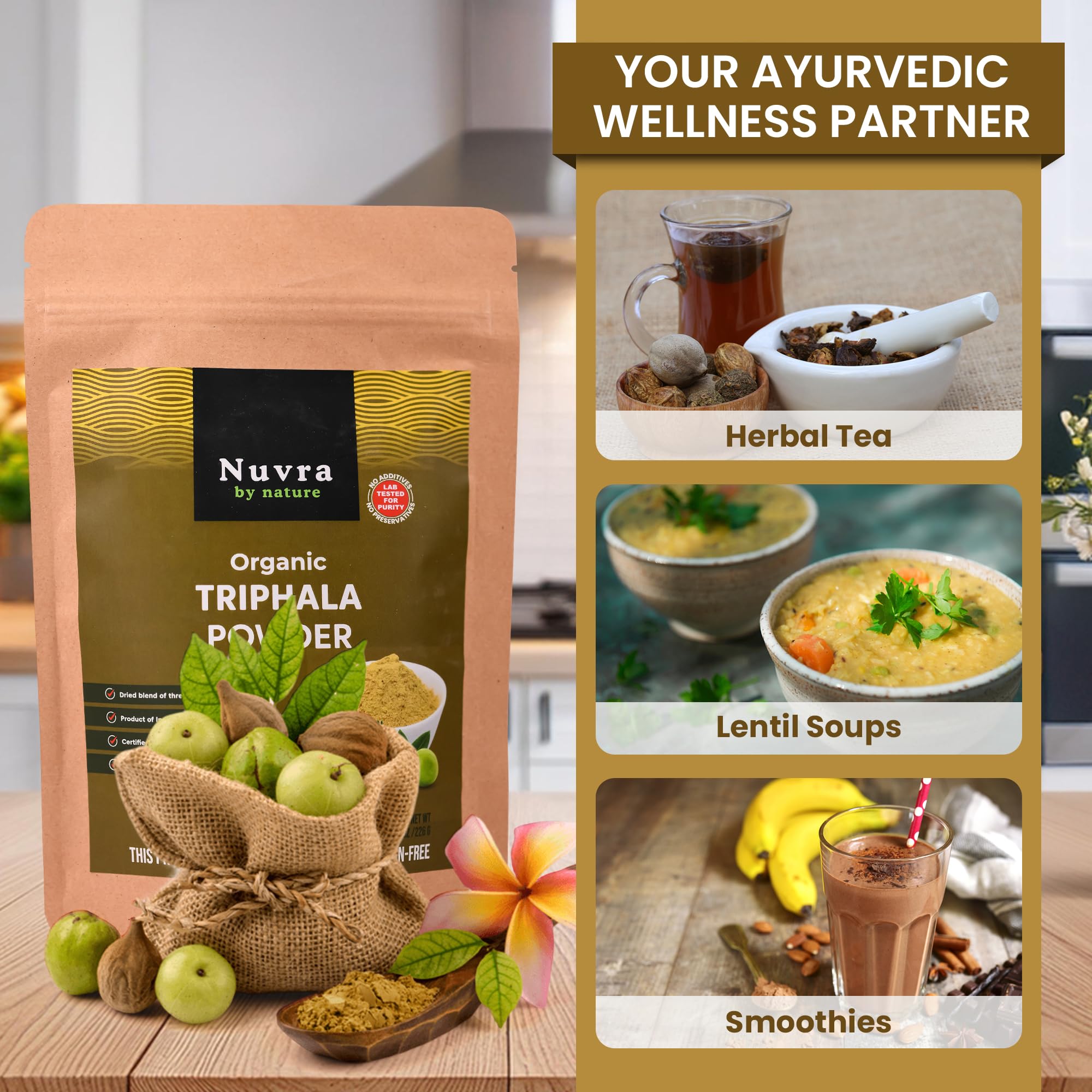 Nuvra by Nature Organic Triphala Powder - 8 oz | Herbal Mix of Amla, Bibhitaki and Haritaki | 100% Pure & Natural | Supports Immunity and Gut Health |