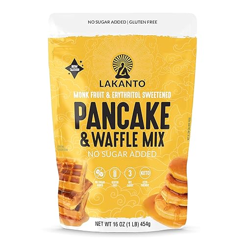 Lakanto Pancake and Waffle Mix - Sweetened with Monk Fruit Sweetener and Erythritol, Breakfast, Flapjacks, Almond Flour, Low Net Carbs, Gluten Free, Keto Diet Friendly - 16 oz