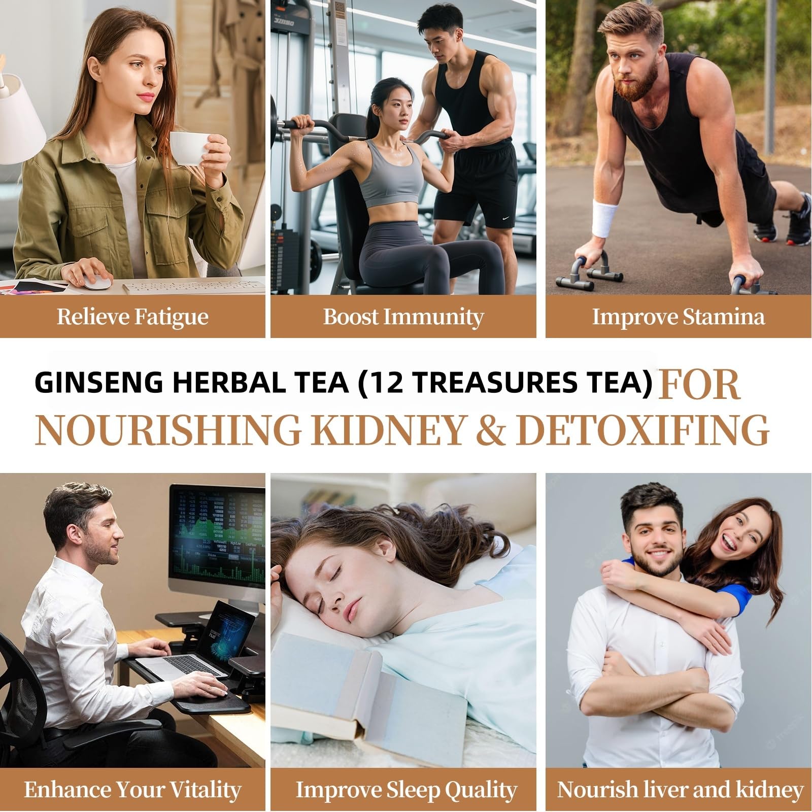 Premium Ginseng Tea - Natural Organic Kidney and Liver Detox Tea - 12 Herbal Blend with Goji Berry?Jujube, Longan, Mulberry & Maca - Caffeine & Sugar
