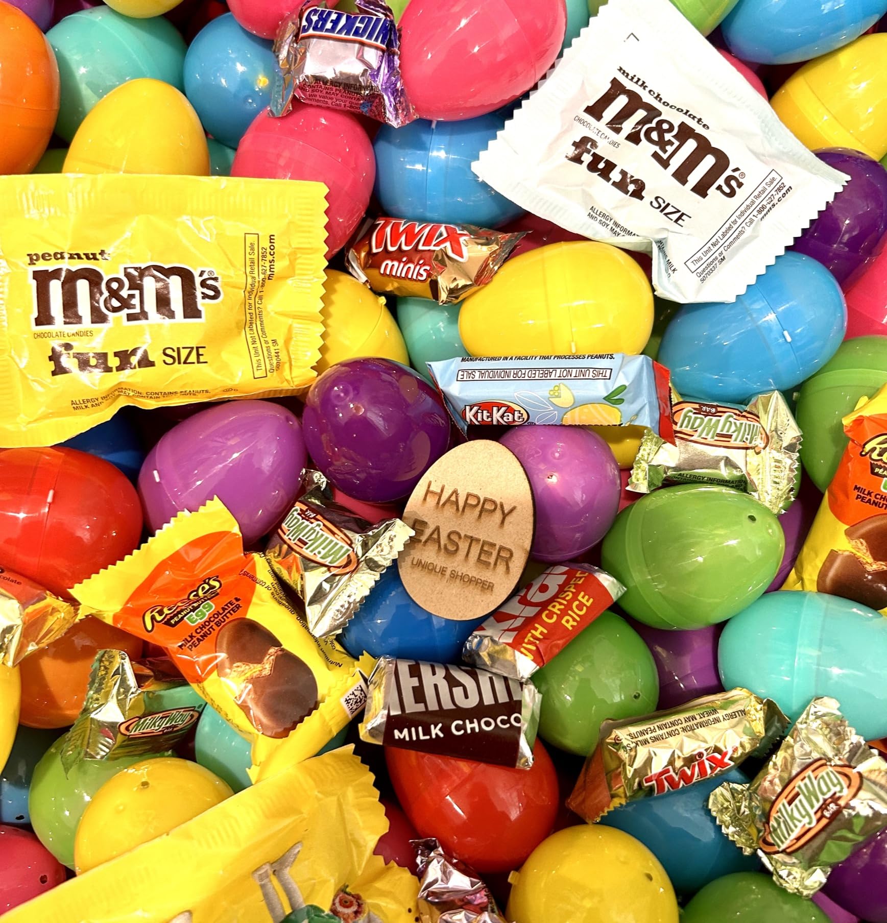 Pre-filled Plastic Easter Eggs Chocolate Candy Basket Stuffers, Hershey MM Mars 25ct
