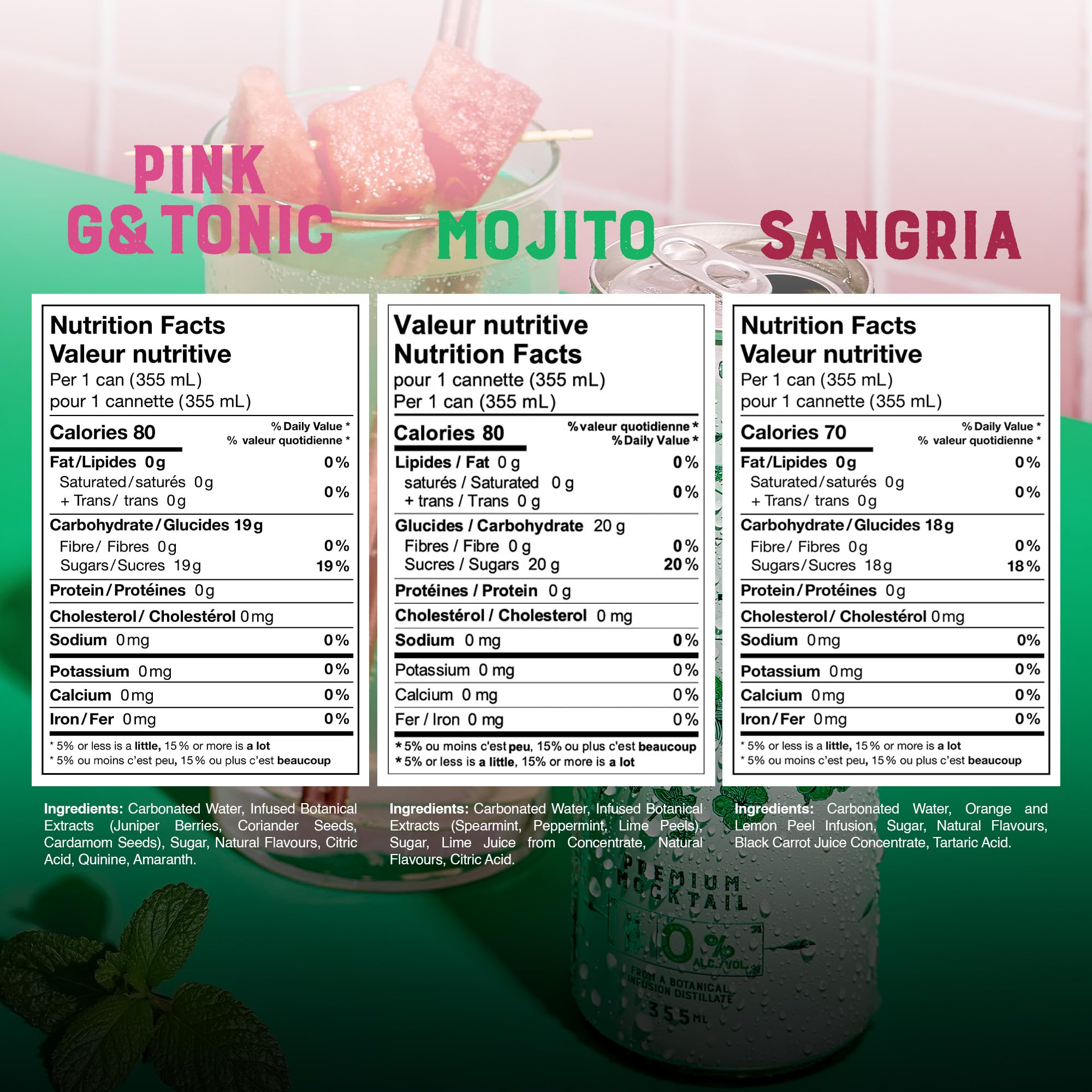 CLEVER - Nonalcoholic Mocktails Mix Pack, 3 Mocktails Non-alcoholic Drinks: Mojito, Sangria & Pink G & Tonic, Low-Calorie All-Occasion Refreshing