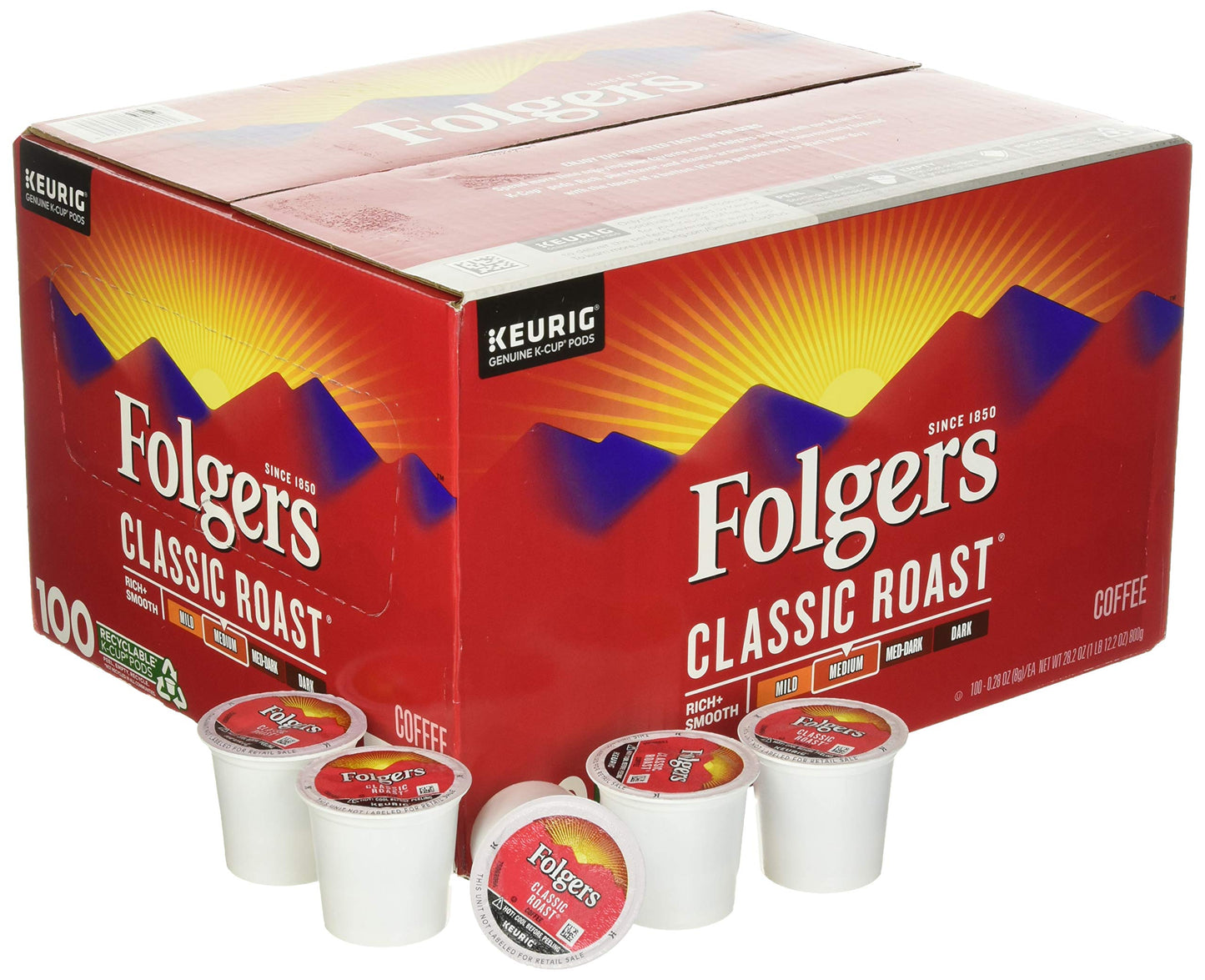 Folger's Medium Classic Roast Coffee 100 K Cup Pods/ 0.28 Ounce Net Wt 28.2 Ounce, Rich + Smooth, 28.2 Ounce