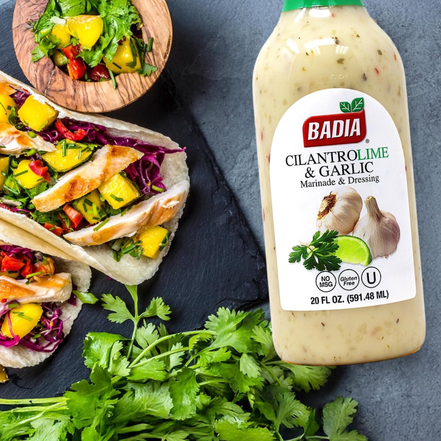 Badia Cilantro Lime & Garlic Marinade and Dressing 20 fl oz - Fresh Cilantro, Zesty Lime & Robust Garlic, Gluten Free