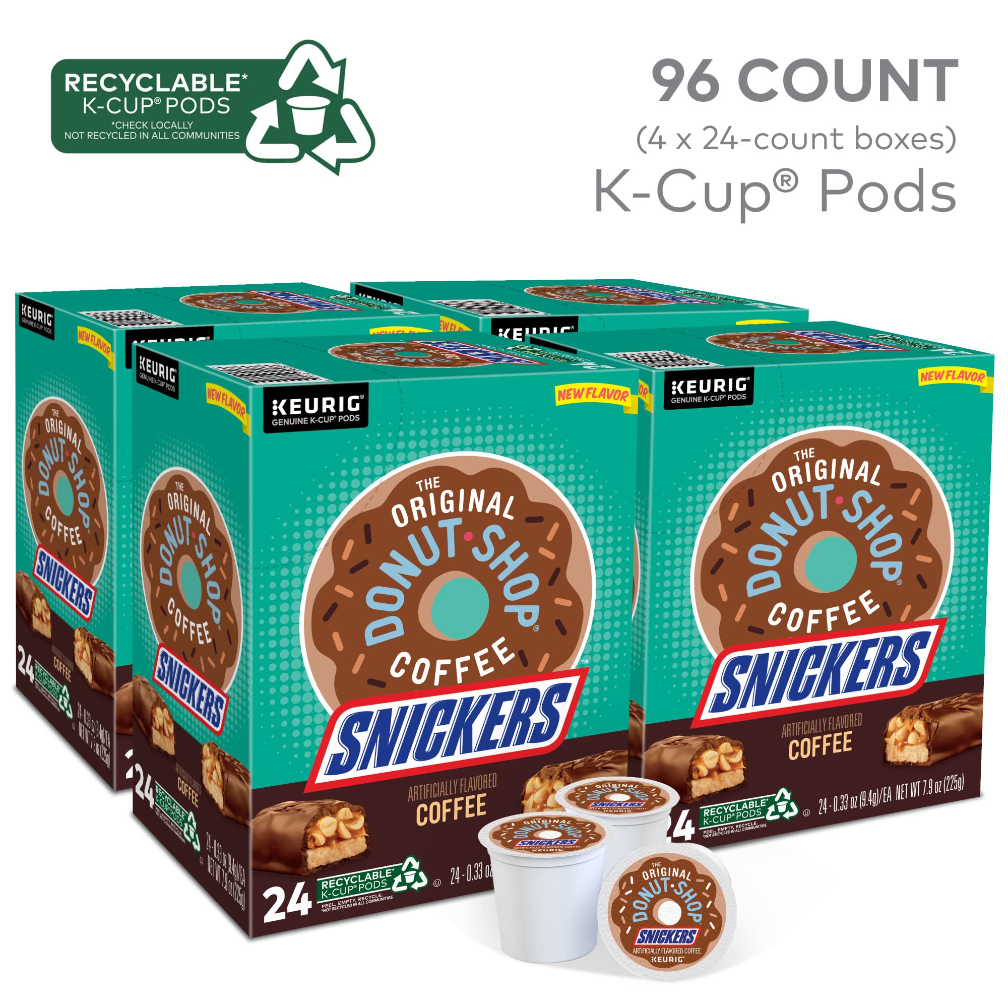 The Original Donut Shop Snickers Coffee, Keurig Single Serve K-Cup Pods, Flavored Coffee, 96 Count (4 Packs of 24)