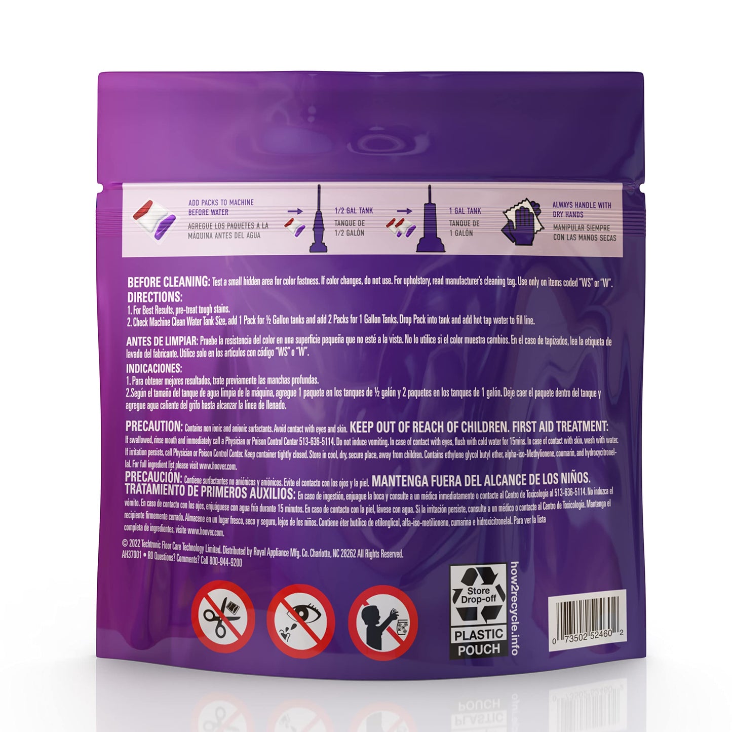 Hoover Paws & Claws Clean Packs, Sea Breeze Scent, Pre-Measured Concentrated Pack Solution, Tackles Tough Pet Messes & Stains, Pair Full Size Carpet