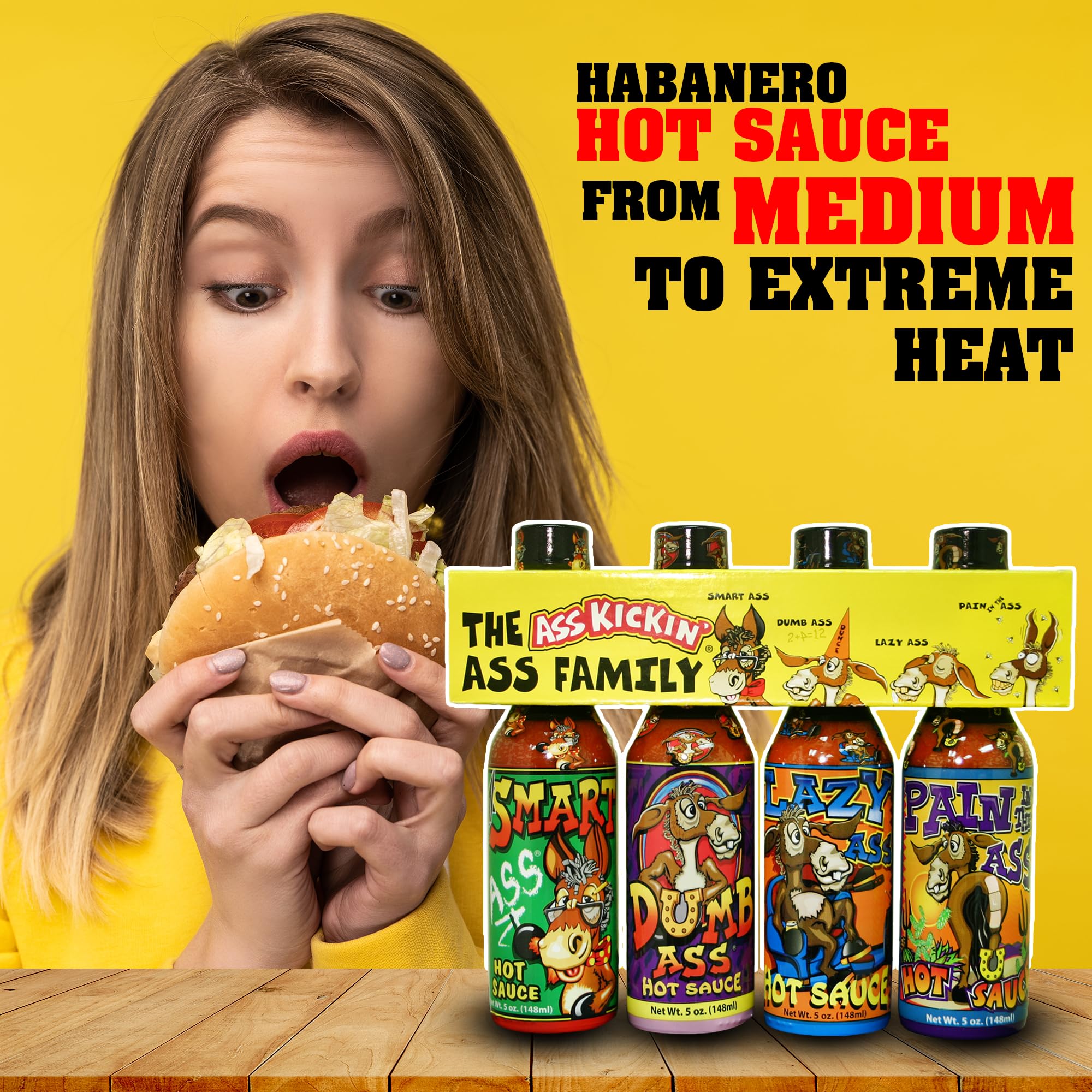 KICKIN' Family Hot Sauce Gourmet Gift Set - 5oz. 4 Pack - Try if you dare! - Perfect Ultimate Gourmet Gift for the Hot Sauce Fan