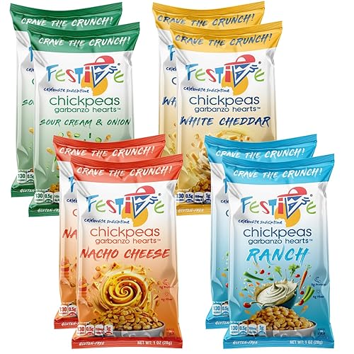 Snack Festive Gourmet Cream Pack Roasted Chickpea Snacks, 8 Bags 1 oz Crunchy Protein Garbanzo Beans, Healthy Nut Free Vegan Non-GMO Soy-Free Balanced