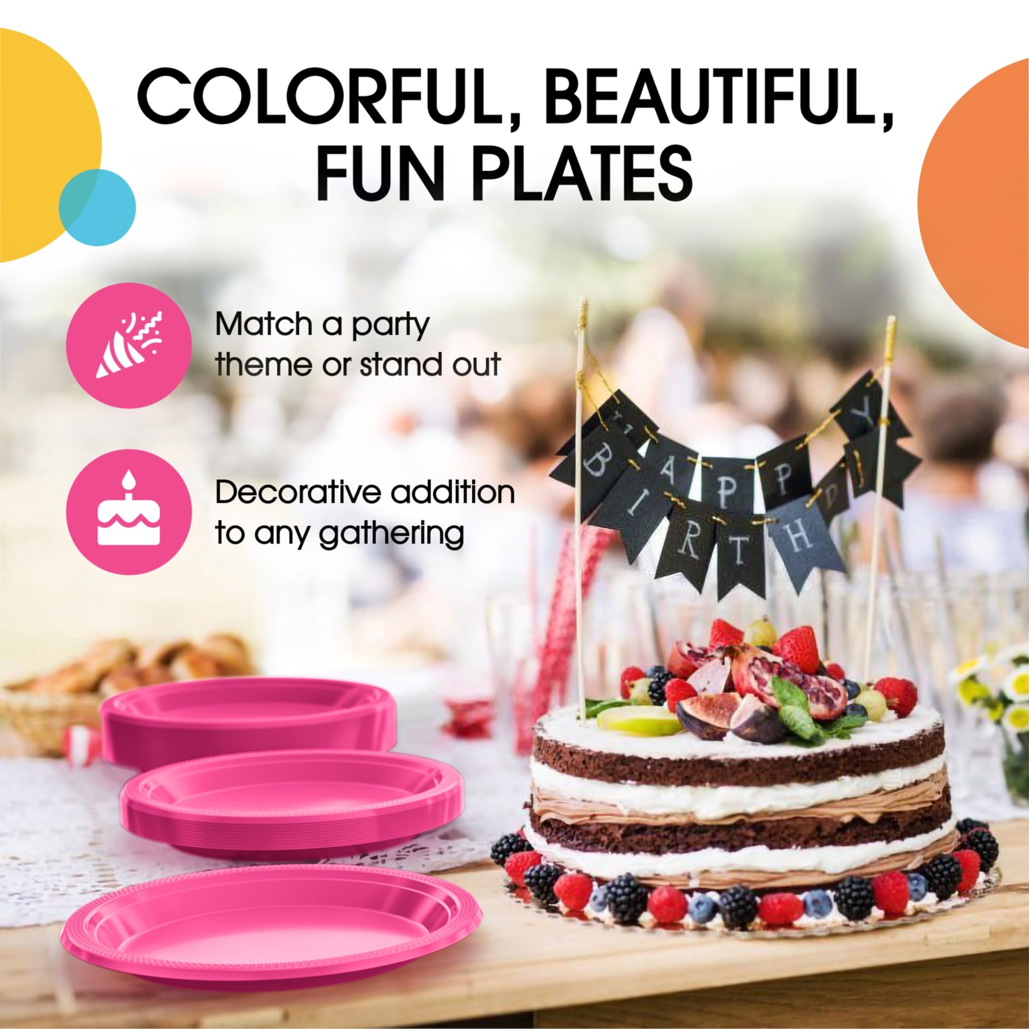 Exquisite Party Solids Hot Pink Plates Disposable Hot Pink Plastic Plates 100 Pieces - 50-7" & 50-9" Heavy Duty 350 GSM Disposable Dinnerware Sets