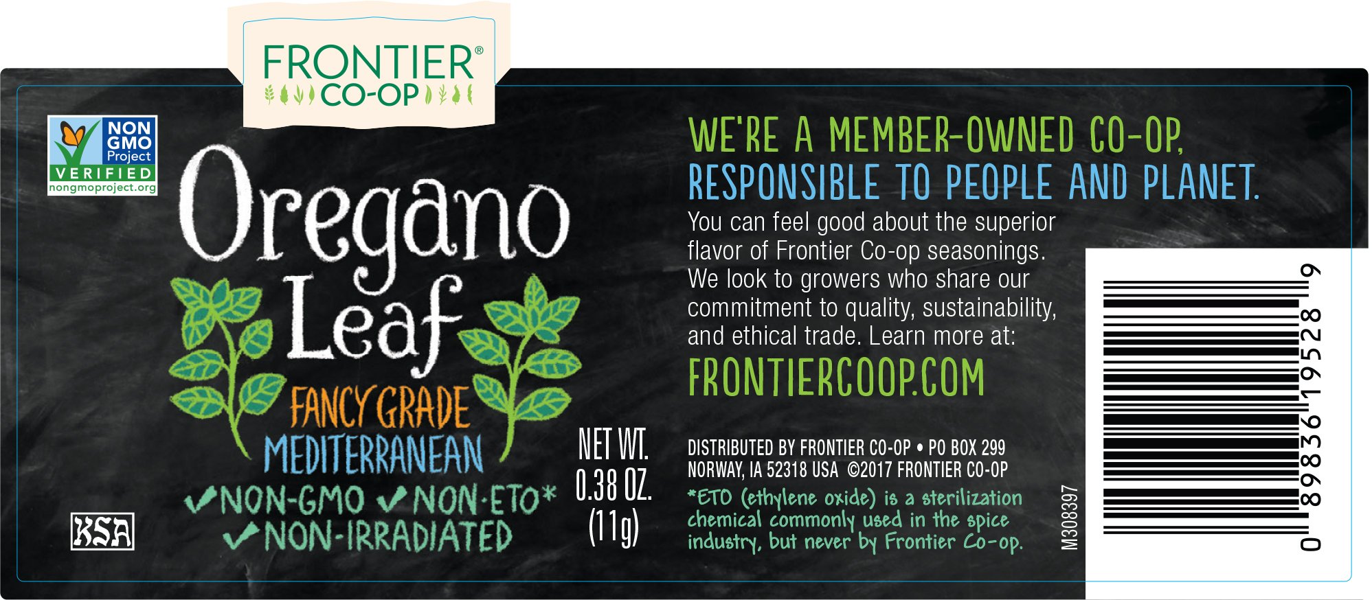 Frontier Co-op Oregano Leaf, 0.38 Ounce Jar, Great On Pizza, Italian & Mexican Fare, Kosher