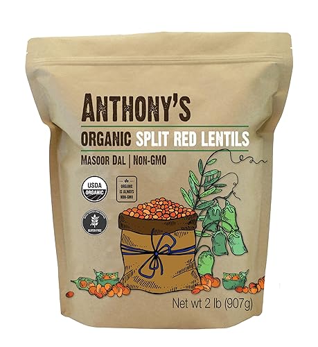 Anthony's Organic Split Red Lentils, 2 lb, Masoor Dal, Gluten Free, Non GMO, Vegan