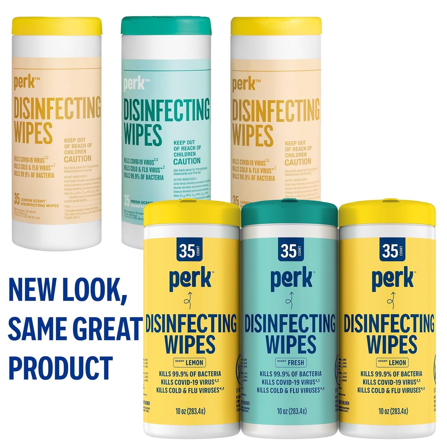 Perk Disinfecting Wipes, Fresh & Lemon Scent, 35 Wipes/Canister - Multi?Surface Cleaning Wipes for Home, Office & Classroom