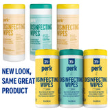 Perk Disinfecting Wipes, Fresh & Lemon Scent, 35 Wipes/Canister - Multi?Surface Cleaning Wipes for Home, Office & Classroom