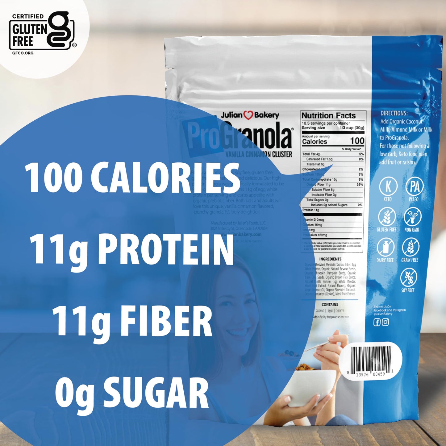 Julian Bakery® ProGranola® Cereal | Vanilla Cinnamon | 12g Protein | Paleo | 2 Net Carbs | Gluten-Free | Grain-Free | 3 Pack