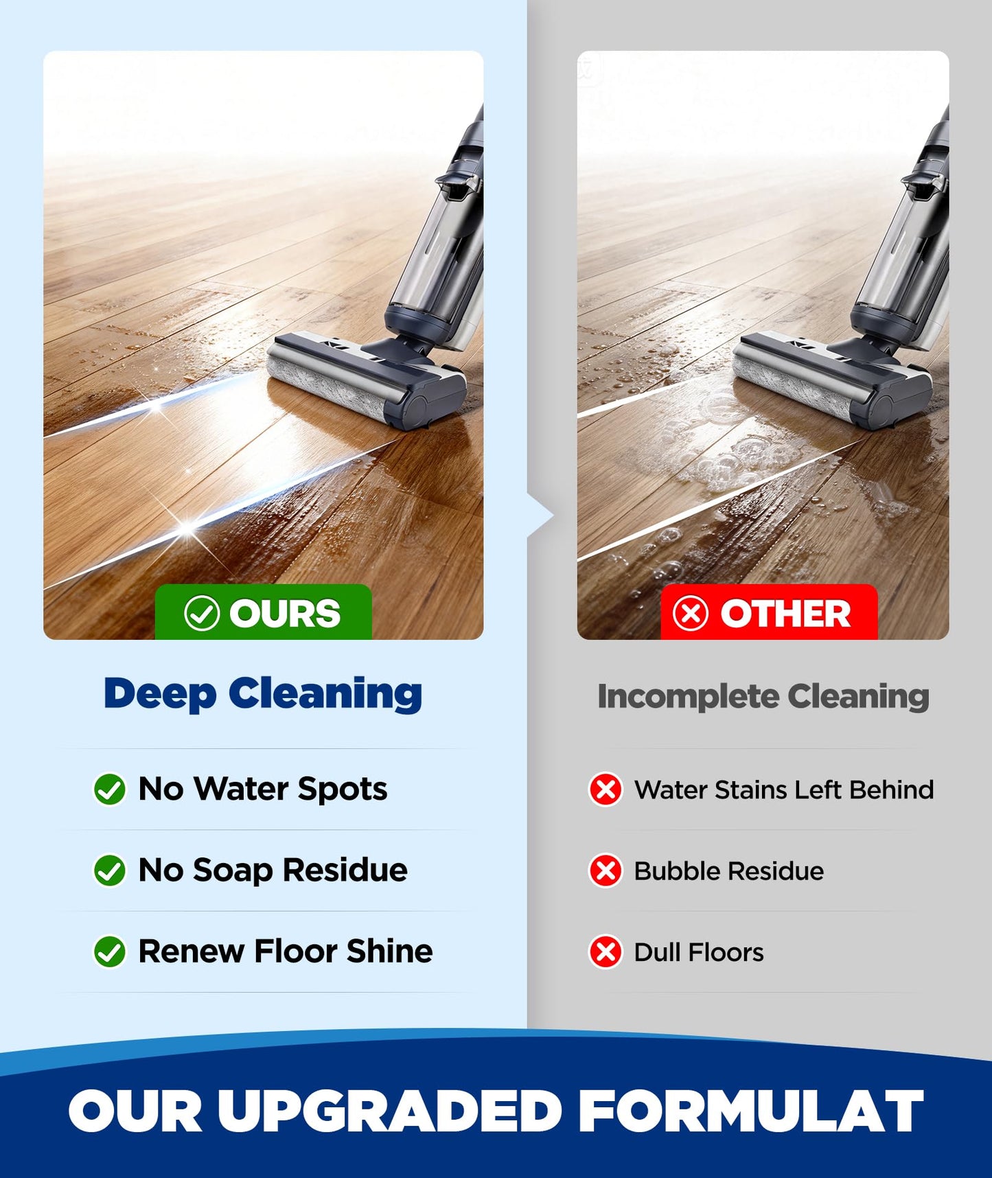 4X Power Floor Cleaning Solution Compatible with Tineco, Deionized Water Multi-Hard Floor Cleaner For 0 Residue, Low-Foam Machine-Safe Cleaner