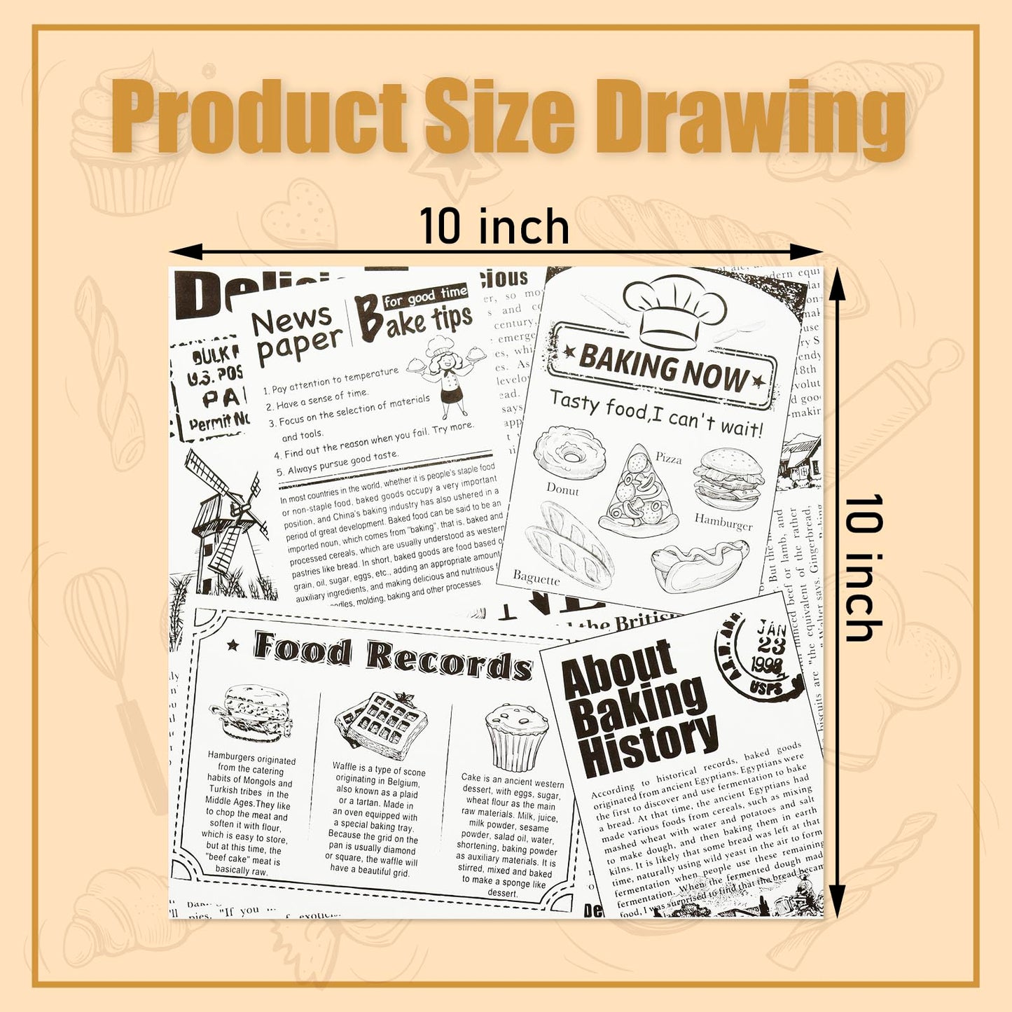 Premium Deli Paper 10"x10"- 200 Pk - Sandwich Wrapping Greaseproof Paper Sheets, Bread/Rolls Deli Paper Liners, Baskets Lining Wrappers for Fish