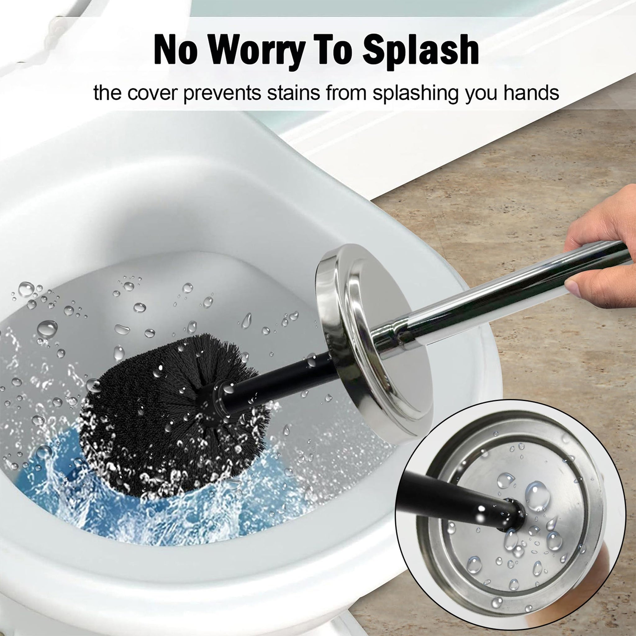 Indecor Home Silver Chrome Toilet Bowl Brush with Holder with Removable Plastic Liner, Durable Bathroom Cleaning Tool, Bathroom Cleaner Brush