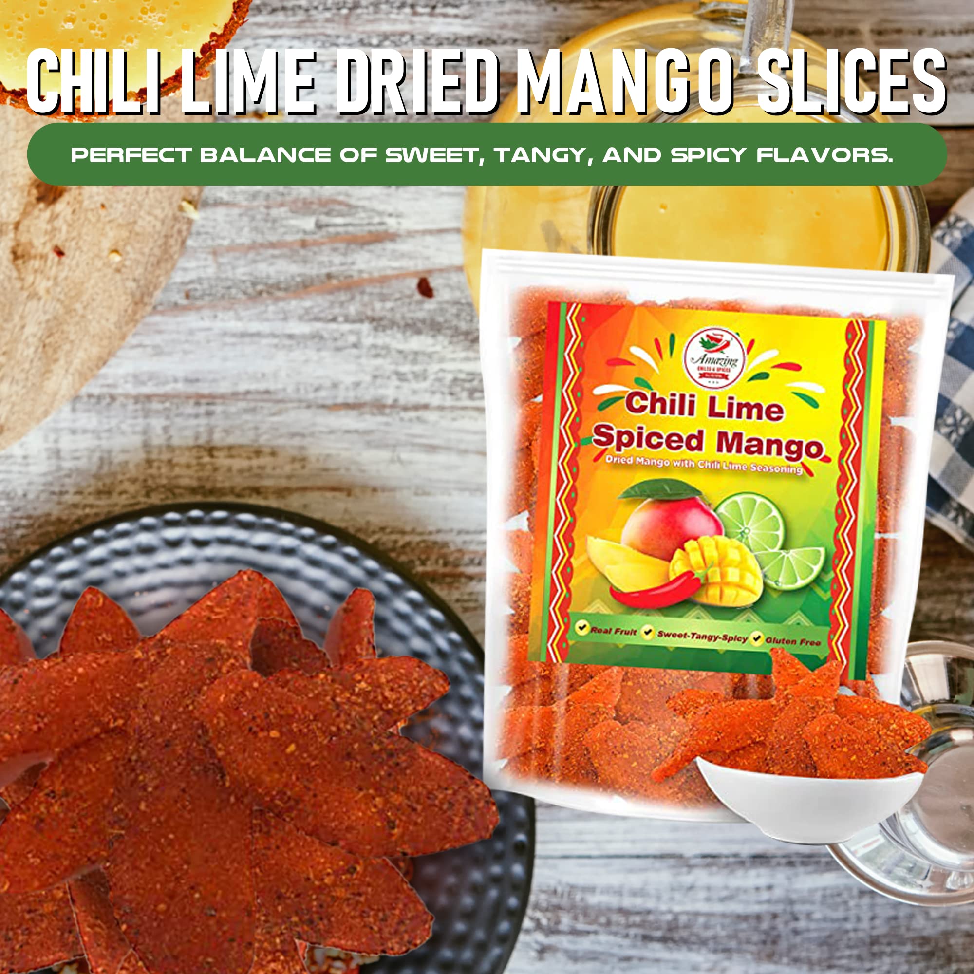 Chili Lime Dried Mango Slices, 1 lb. Bag, Sweet, Tangy, and Spicy, Authentic Mexican Style Dry Fruit, Fresh and Natural