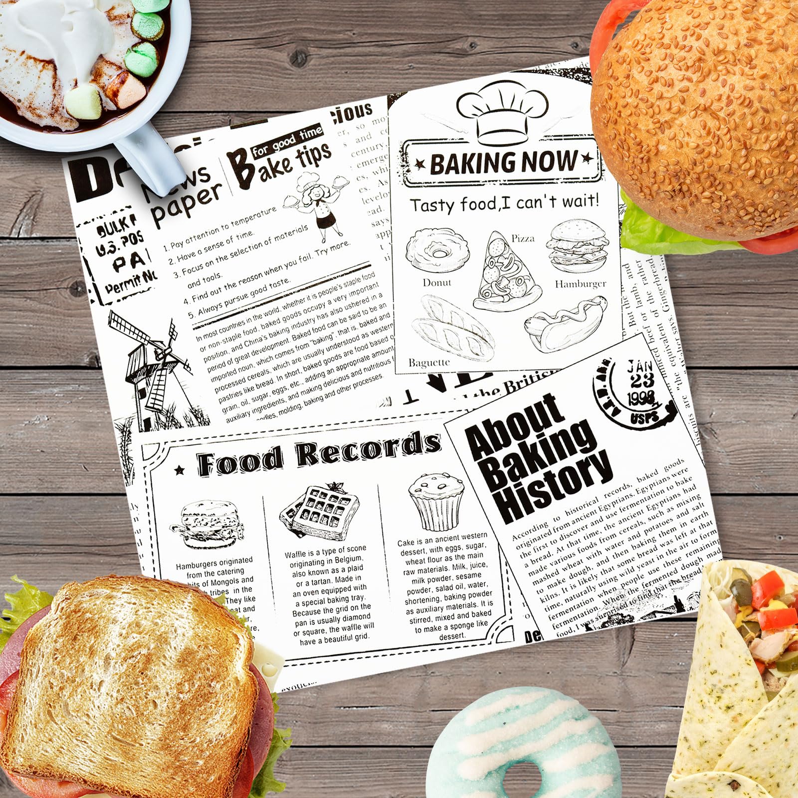 Premium Deli Paper 10"x10"- 200 Pk - Sandwich Wrapping Greaseproof Paper Sheets, Bread/Rolls Deli Paper Liners, Baskets Lining Wrappers for Fish