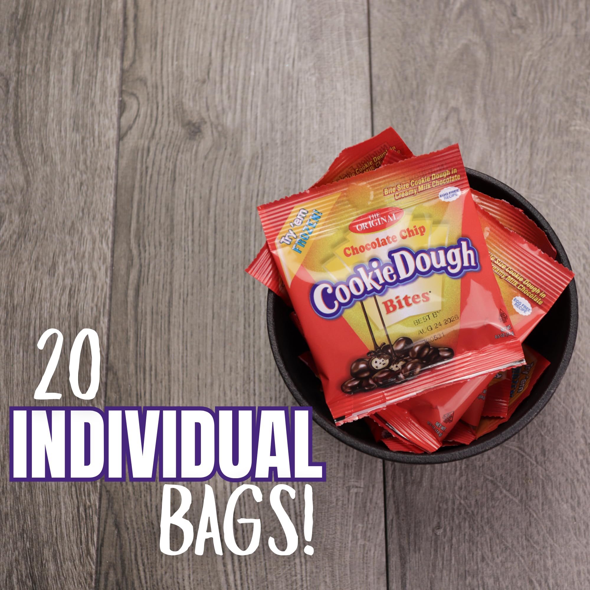Cookie Dough Bites, Mini Individual Bags, Milk Chocolate Covered, Perfect Party Treats, 20 Count (1 ounce each)