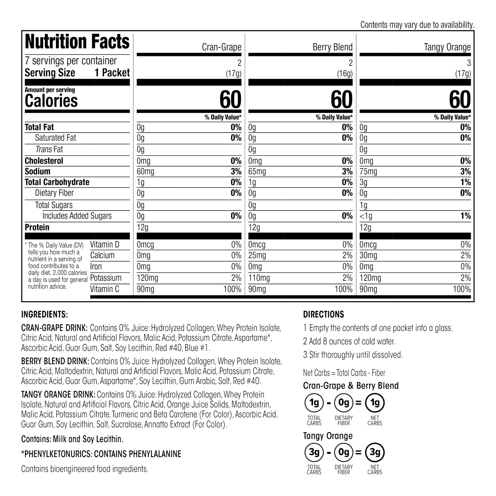 WonderSlim Protein Fruit Drink, Variety Pack, No Fat, Gluten Free, Keto Friendly & Low Carb (7ct)