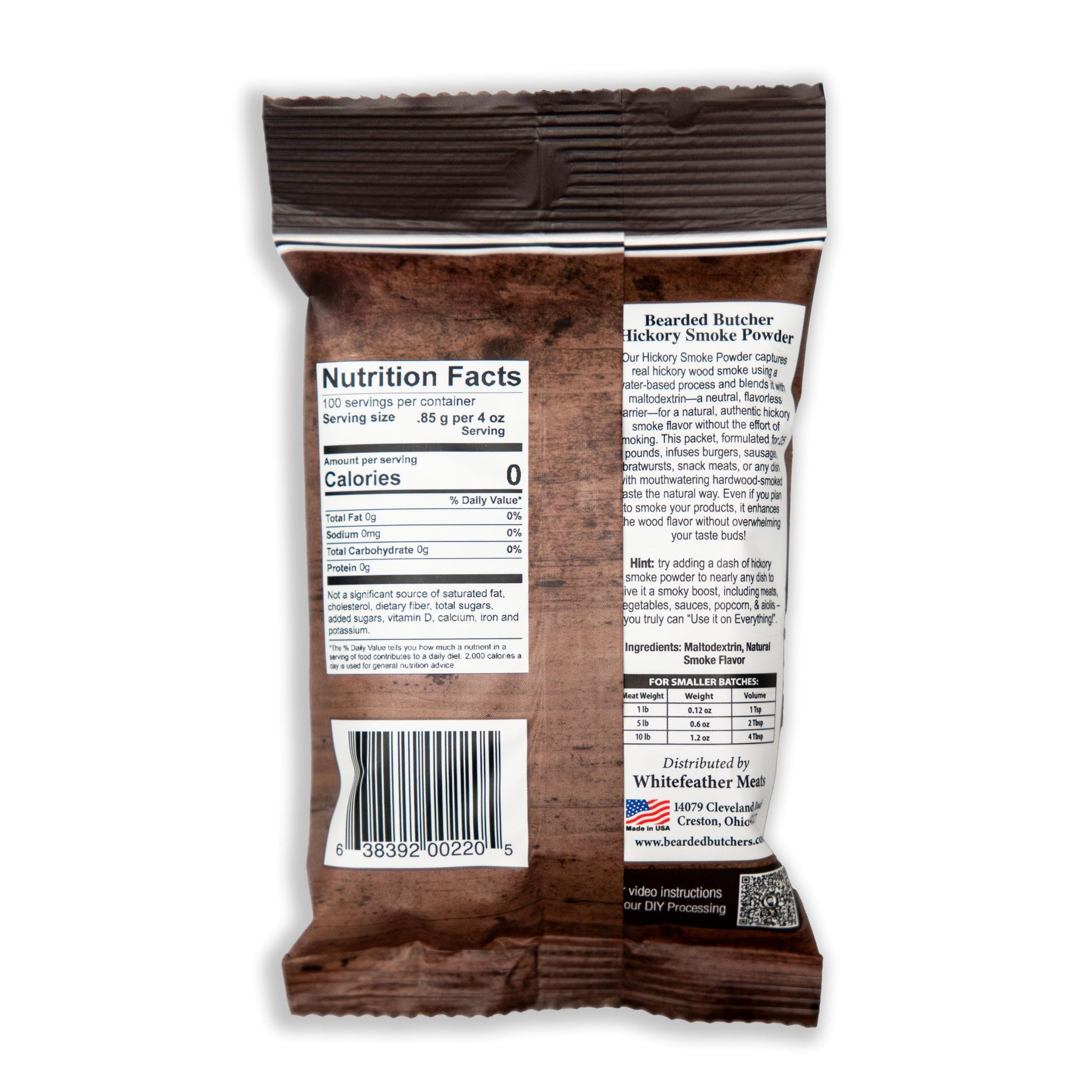 Bearded Butchers Hickory Smoke Flavor Powder, 3oz Case of 12 Packs - Natural Wood Fired Smoke Flavor for Sausage, Jerky, and DIY Meat Processing
