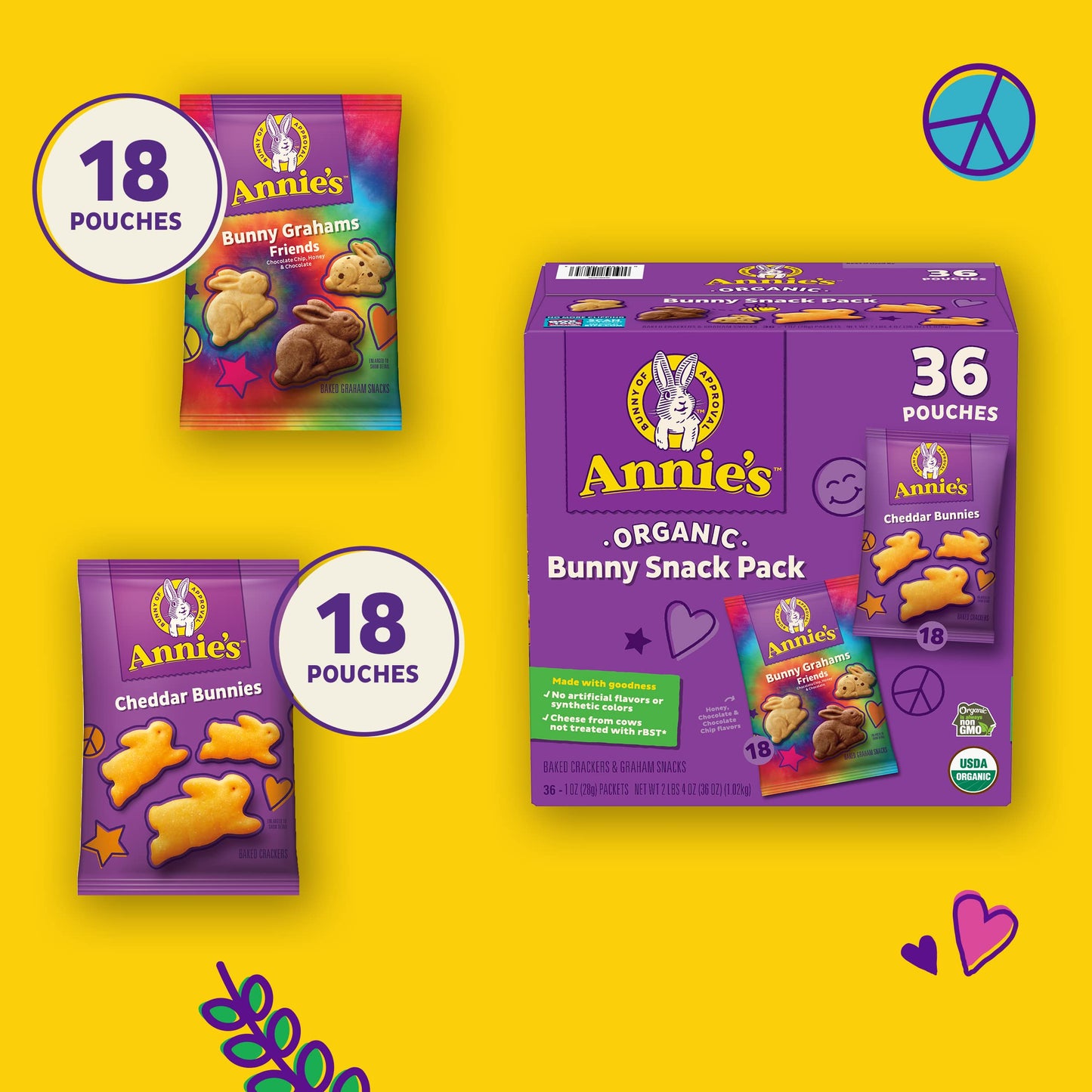 Annie's Organic Bunny Snack Pack, Variety Pack, 36 Ct, 36 oz