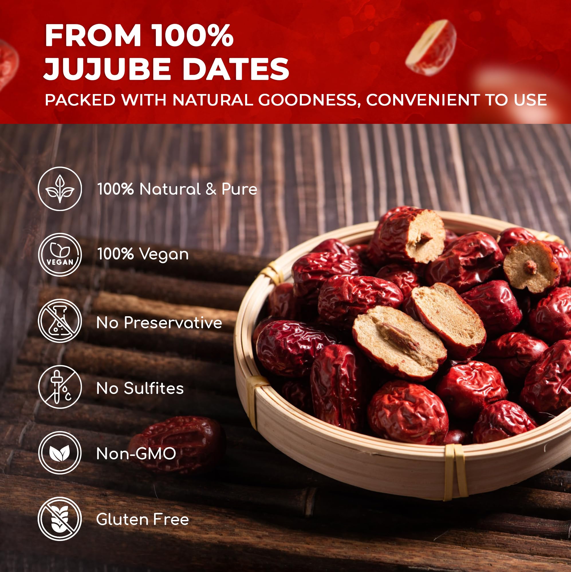 Lavendium, Premium 25oz Dried Jujube Dates, 100% Natural & Pure Red Dates, No Additives or Preservatives, Non-GMO, Gluten-Free, Plant-Based & Vegan
