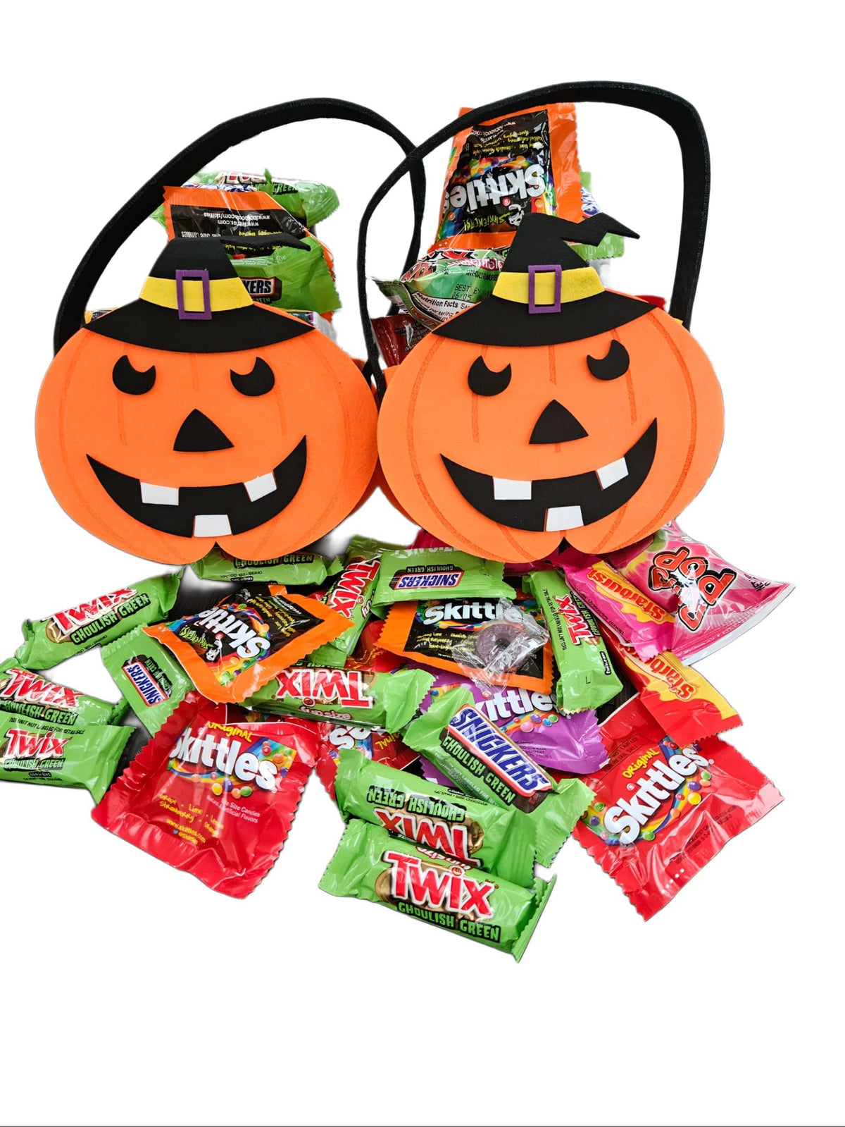 HUBZ Halloween Felt Trick or Treat Baskets, 6 Pack, Pumpkin, Witch, Pirate Themes, 5.5 x 3 x 6.7 in
