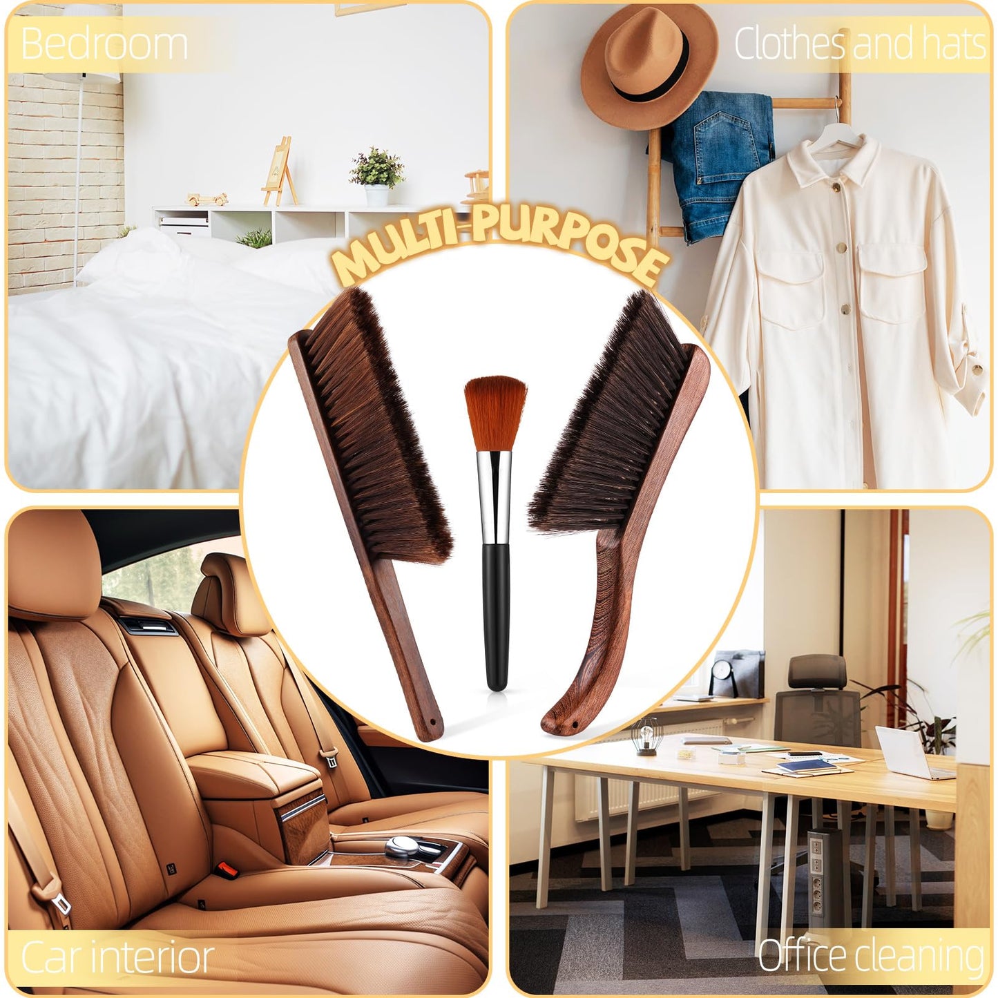 3 Pcs Wooden Hand Broom Set Counter Duster Dusting Bench Brushes Long Soft Bristles Handle Detail Brushes for Fireplace Car Home Bed Sofa Clothes