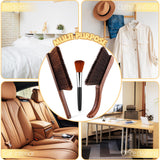 3 Pcs Wooden Hand Broom Set Counter Duster Dusting Bench Brushes Long Soft Bristles Handle Detail Brushes for Fireplace Car Home Bed Sofa Clothes