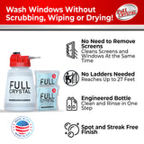 Full Crystal Window Cleaning Kit - 8 oz Glass Cleaner and Bottle with 27 ft Reach, Each 4 oz Bag Makes Up to 640 fl oz, Cleans Up to 40 Windows