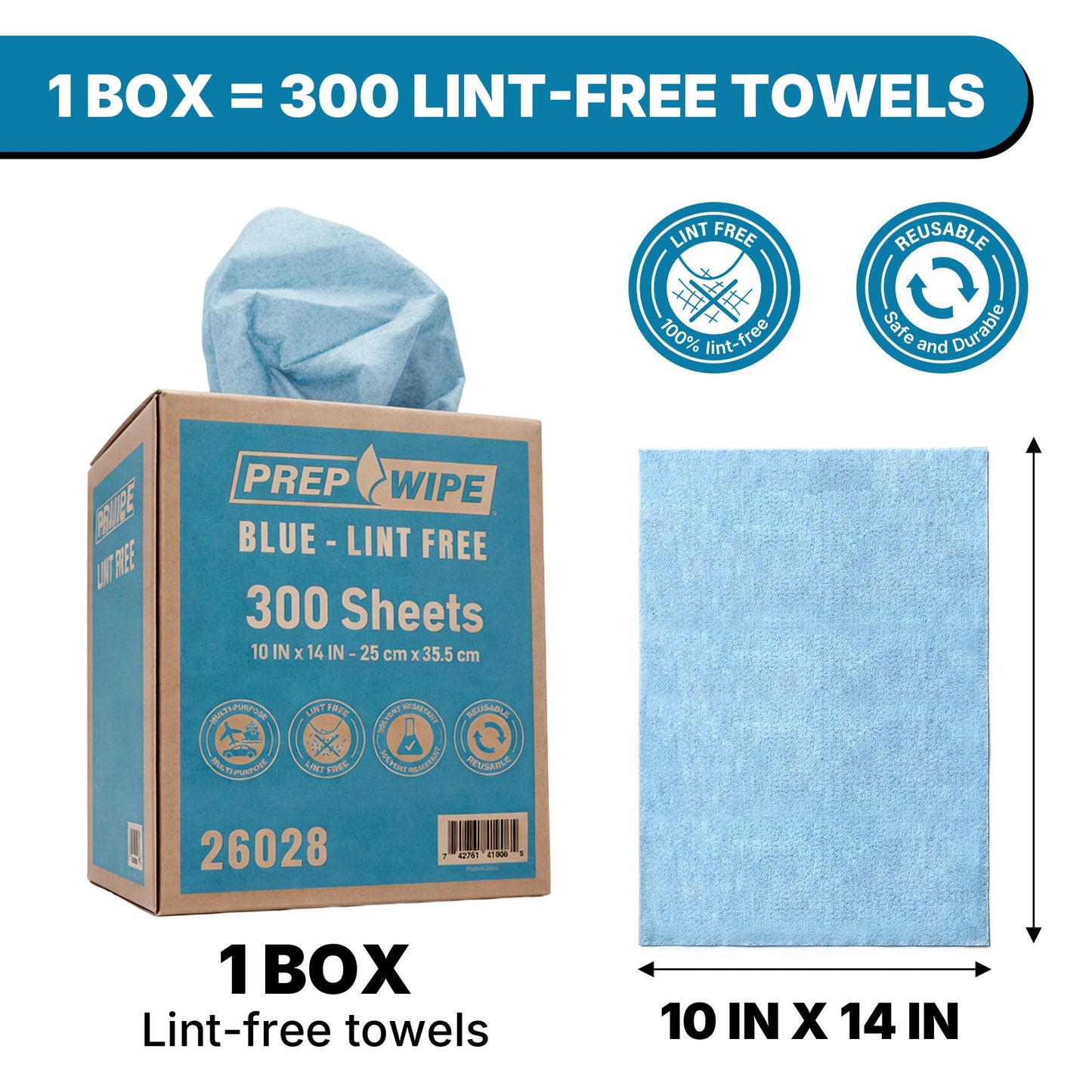 Lauco Prep Wipe Lint-Free Towels - Heavy Duty Nonwoven Cleaning Cloths for Automotive, Industrial & Household Use, Disposable Shop Rags, 300 Pack, 9 x